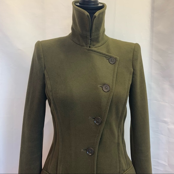 BCBG Maxazria Murdock Olive Green High Neck Military style Coat Size XS - Picture 4 of 13